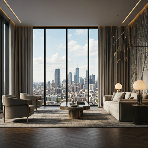 High-rise residence overlooking a city skyline.